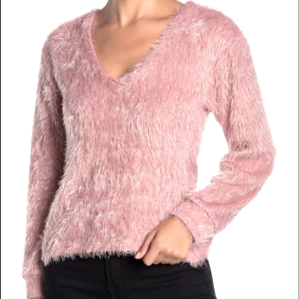 Lush Back Knot pink shag sweater NWT